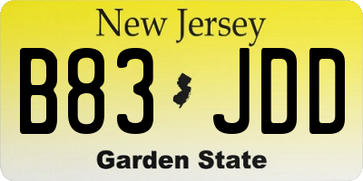 NJ license plate B83JDD