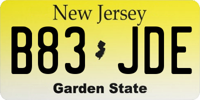 NJ license plate B83JDE