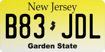 NJ license plate B83JDL