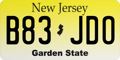 NJ license plate B83JDO