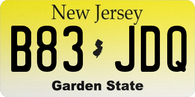 NJ license plate B83JDQ