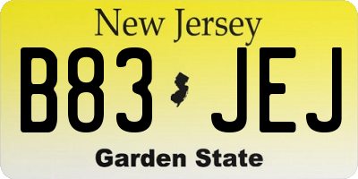 NJ license plate B83JEJ
