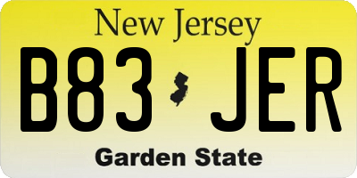 NJ license plate B83JER