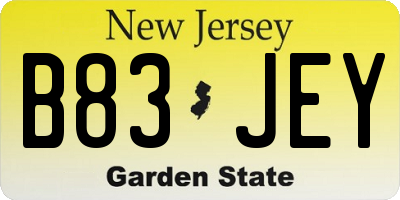 NJ license plate B83JEY