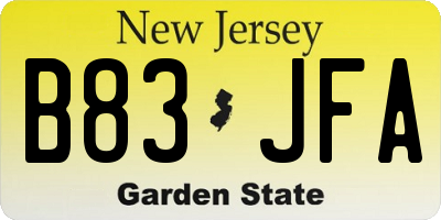 NJ license plate B83JFA