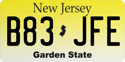 NJ license plate B83JFE