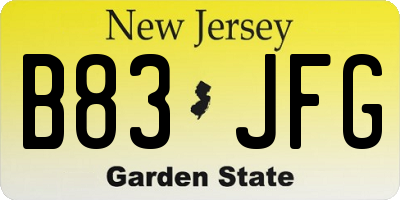 NJ license plate B83JFG