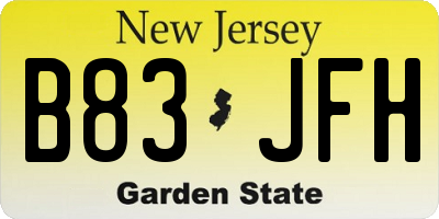 NJ license plate B83JFH