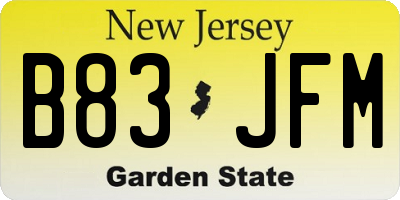 NJ license plate B83JFM