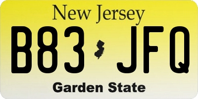 NJ license plate B83JFQ