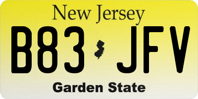 NJ license plate B83JFV