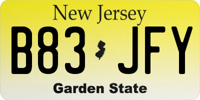 NJ license plate B83JFY