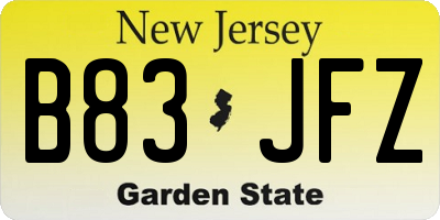 NJ license plate B83JFZ