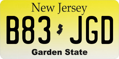 NJ license plate B83JGD