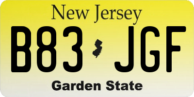 NJ license plate B83JGF