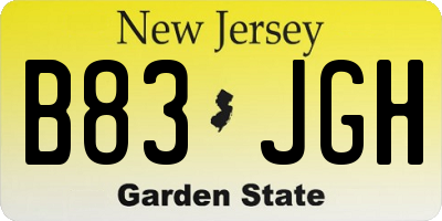 NJ license plate B83JGH