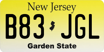 NJ license plate B83JGL