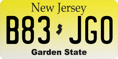 NJ license plate B83JGO