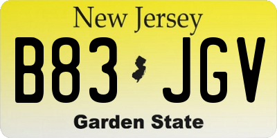 NJ license plate B83JGV