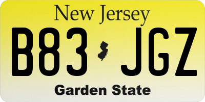 NJ license plate B83JGZ