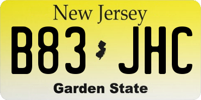 NJ license plate B83JHC