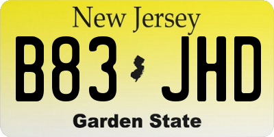 NJ license plate B83JHD