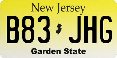 NJ license plate B83JHG