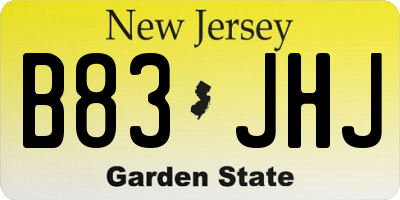 NJ license plate B83JHJ