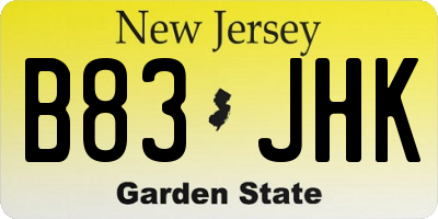 NJ license plate B83JHK
