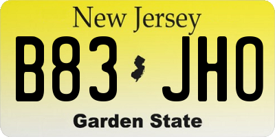 NJ license plate B83JHO