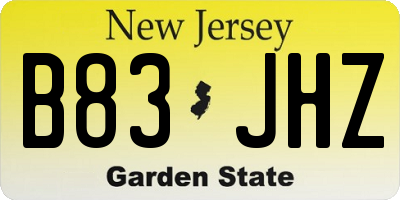 NJ license plate B83JHZ