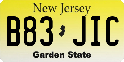 NJ license plate B83JIC
