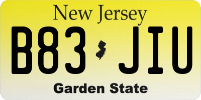 NJ license plate B83JIU