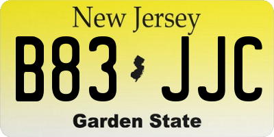 NJ license plate B83JJC