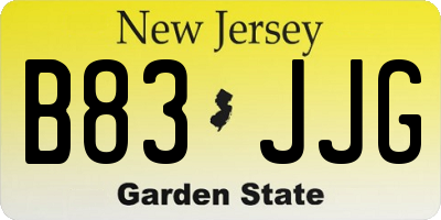 NJ license plate B83JJG
