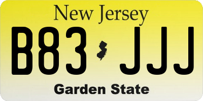 NJ license plate B83JJJ
