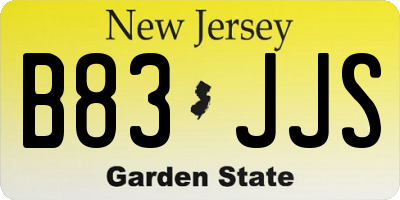 NJ license plate B83JJS