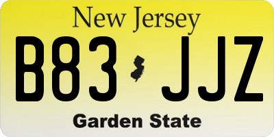 NJ license plate B83JJZ