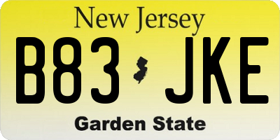 NJ license plate B83JKE