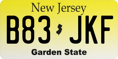 NJ license plate B83JKF