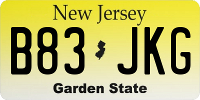 NJ license plate B83JKG