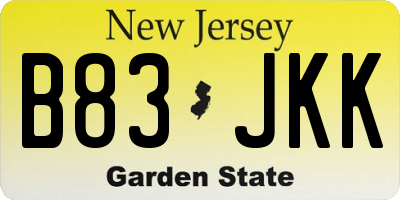 NJ license plate B83JKK