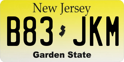 NJ license plate B83JKM