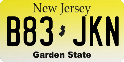 NJ license plate B83JKN
