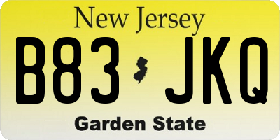 NJ license plate B83JKQ