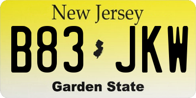 NJ license plate B83JKW