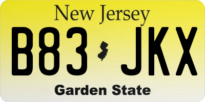 NJ license plate B83JKX