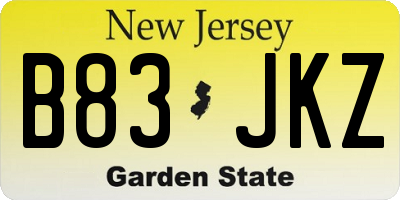 NJ license plate B83JKZ