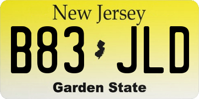 NJ license plate B83JLD