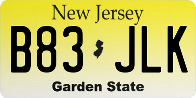 NJ license plate B83JLK